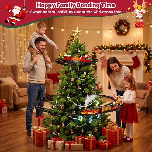Vista 4 de Juego de tren colgante para árbol de Navidad, tren de juguete de 2 niveles