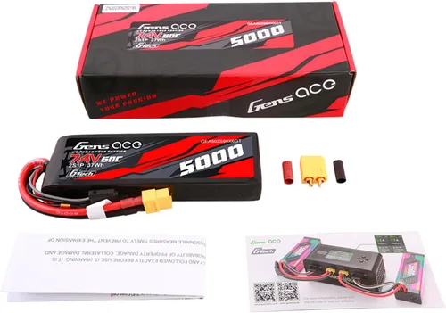 Vista 5 de Gens ace Paquete de baterías G-Tech Lipo de tamaño corto 5000mAh 2S1P 7.4V 60C con enchufe XT60 (2 piezas)