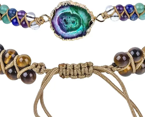 Vista 2 de SUNYIK Pulsera de 7 cuentas de chakras para mujer, pulsera ajustable trenzada hecha a mano con cristal curativo de flores de sol