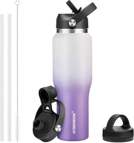 Vista 24 de HYDROWION Botella de agua aislada de 32 onzas, soporte para botella de agua para automóvil, botella de viaje aislada al vacío de doble pared