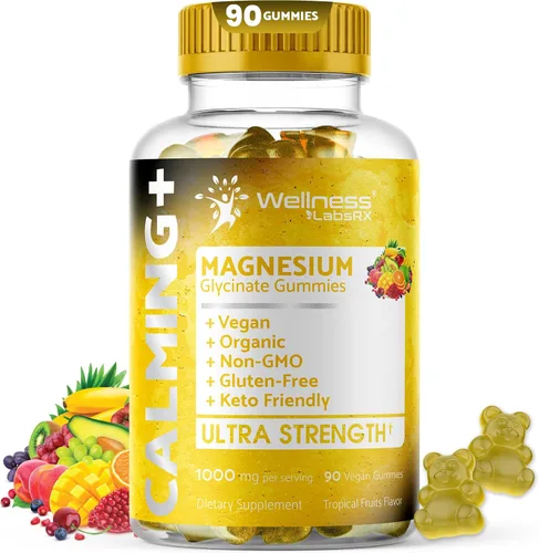 Vista 13 de Gomitas de glicinato de magnesio, 1000 mg - Suplemento de magnesio para apoyar la relajación, la salud del corazón - Gomitas de magnesio calmadas
