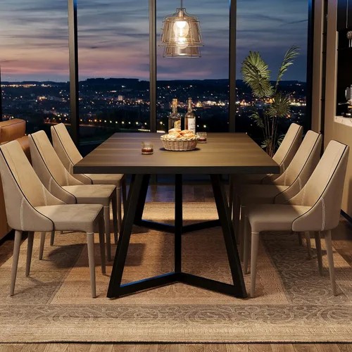 Vista 2 de Tribesigns Mesa de comedor grande de 70.86 pulgadas para 6-8, moderna mesa de comedor con marco de metal, mesa rectangular de cocina para el hogar