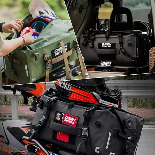Vista 5 de OSAH DRYPAK Bolsa trasera impermeable para motocicleta, 40L Bolsa de lona impermeable, bolsa seca para motocicleta, bolsa de equipaje multifuncional
