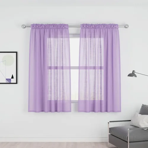 Vista 21 de UPOPO Paneles de Cortina Beige Pequeños Cortinas Transparentes de Gasa de 16 Pulgadas de Largo Cortinas de Cocina de Voile con Textura de Lino