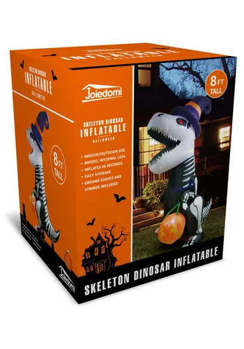 Vista 3 de Calavera Inflable de T-Rex de 8 Pies para Decoración de Halloween Multicolor