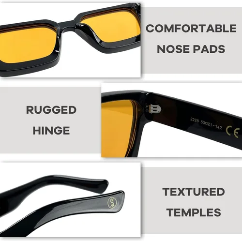 Vista 5 de SHEEN KELLY Gafas de sol rectangulares gruesas retro gruesas para mujeres y hombres, a la moda, cuadrados, negros, montura tipo tortie, gafas