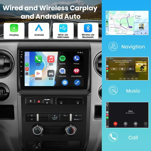 Vista 3 de Radio Android para Ford F150 2009-2012 0nly ajuste manual de CA, con pantalla táctil de 9 pulgadas, 2 GB+64 GB, compatible con Carplay, Android