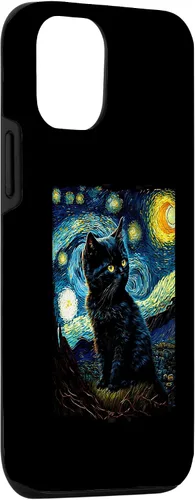 Vista 3 de iPhone 15 Starry Night Cat Van Gogh Cat Lover Cat Lover Cat Mom Cat Dad Case