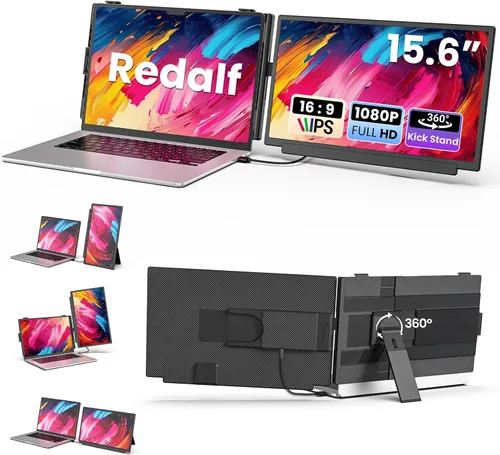 Vista 10 de Extensor de pantalla para laptop, monitor portátil FHD 1080P IPS de 14 pulgadas para laptop, ultrafino de 0.17 pulgadas y 1.3 libras, pantalla dual