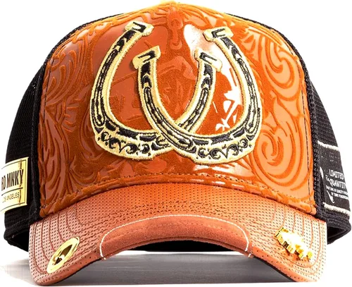 Vista 3 de Red Monkey Designs Gorra de camionero de doble herradura marrón RM1441 de edición limitada, Marrón