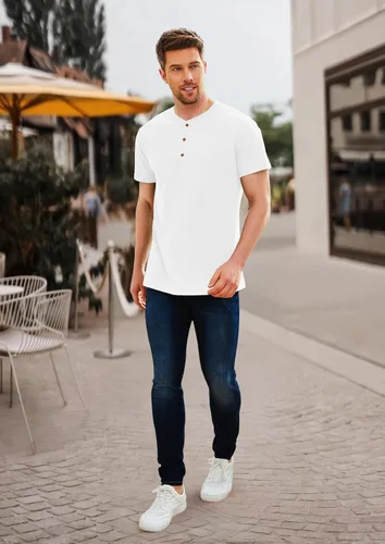 Vista 5 de PEGENO Camisetas de algodón de manga corta con solapa frontal casual para hombre