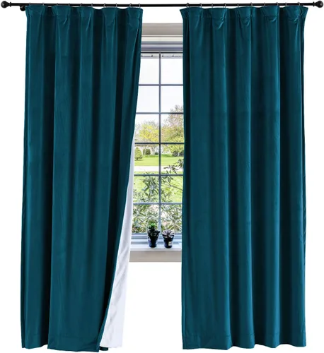 Vista 7 de cololeaf Panel de cortinas opacas de terciopelo con forro para cine en casa, cortina de ganchos planos para barra transversal o pista, 100 pulgadas
