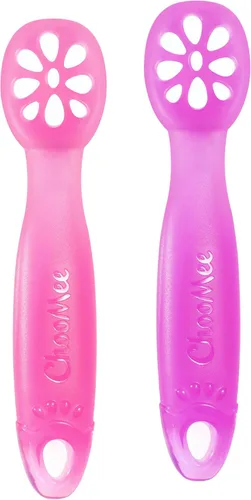 Vista 7 de ChooMee FlexiDip - Utensilios de aprendizaje de silicona para bebés 4 meses + destete para bebés Cuchara de cabeza plana con mango firme Verde