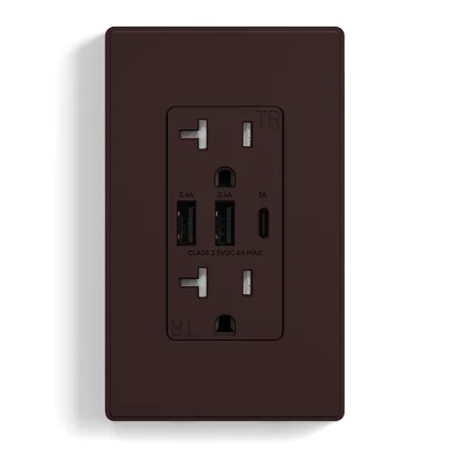 Vista 19 de ELEGRP Tomacorrientes USB, toma de pared de 3 puertos, toma eléctrica de 30 W 6.0 A resistente a manipulaciones, toma de corriente de 15 amperios