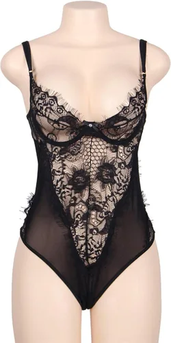 Vista 3 de ohyeah Plus Size Teddy Lingerie Bodysuit One Piece Babydoll Eyelash Lace Trim Bodysuit Plus Size Leotard Black