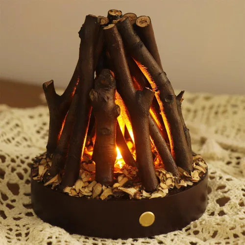 Vista 33 de Farol de chimenea pequeño y acogedor tradicional realista con efecto de llama de leña, luz LED, estilo carbón, lámpara de mesa