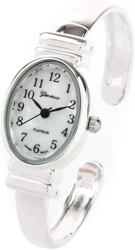 Vista 4 de Reloj de pulsera de plata de tamaño pequeño con banda de metal ovalado para mujer de Ginebra