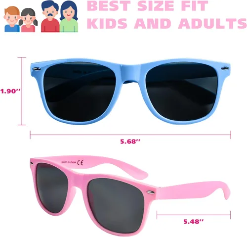 Vista 3 de Paquete de 48 lentes de sol de neón de 12 colores, recuerdos de fiesta, estilo retro de los años 80, juego perfecto de gafas de sol coloridas