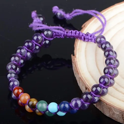 Vista 5 de MASSIVE BEADS Pulsera de macramé con cristales naturales para curación de chakras, cuentas de piedra de doble capa, piedras preciosas