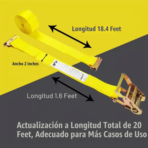 Vista 3 de KJE Correas de Trinquete E-Track, Paquete de 4 de 2" x 20' Correas de Amarre de Carga Resistentes, Resistencia de Rotura de 4500 LBS, Correa