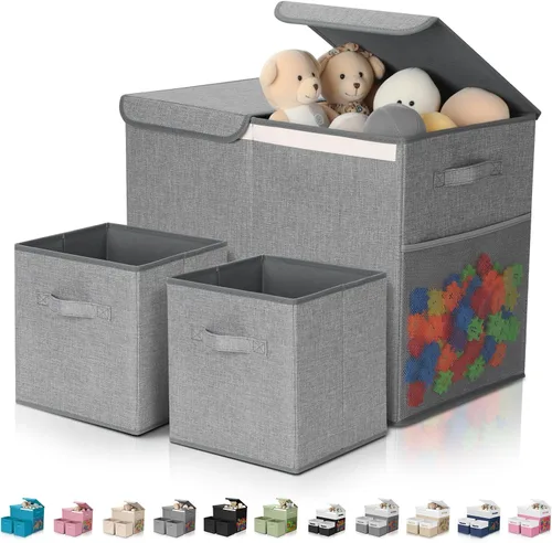 Vista 11 de Paquete de 3 Cajas Grandes de Almacenamiento de Juguetes de 23" con Cubos Contenedores de 11", Organizador Cofre de Juguetes Plegable con Tapas