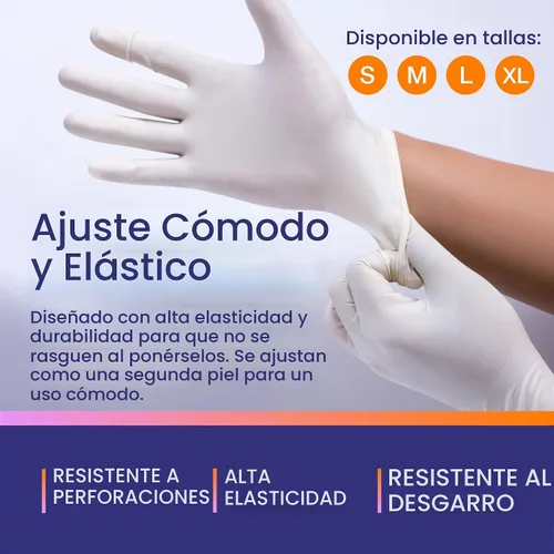 Vista 4 de Guantes de látex MedRose pequeños - 100 guantes de goma - Guantes desechables sin polvo, impermeables, blancos