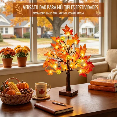 Vista 7 de Árbol de arce preiluminado de otoño con temporizador de luces de calabaza