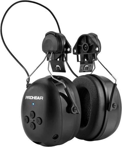 Vista 17 de PROHEAR Auriculares de protección auditiva Bluetooth 5.0 037 con batería recargable de 1100 mAh, 25 dB NRR de reducción de ruido con tiempo de negro