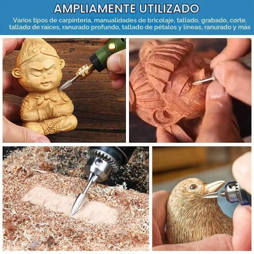 Vista 3 de Herramientas de tallado de madera para herramienta giratoria, juego de 5 brocas de carpintería HSS, juego de brocas de grabado para artesanías