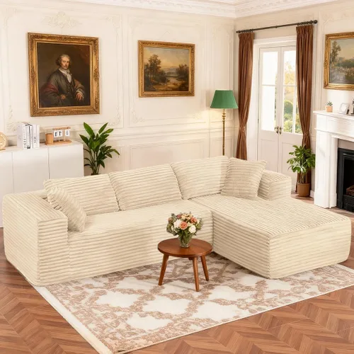 Vista 13 de COMHOMA - Sofá seccional modular de 105" con asiento profundo, sofá en forma de L tapizado en nube, brazos anchos, tela de corduroy, chaise lounge