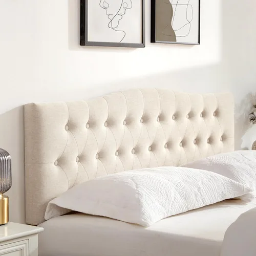 Vista 6 de Huatean Home - Cabecera tapizada y capitonada de tamaño completo, cabecera XL de madera maciza resistente y duradera, cabecera de tela con altura