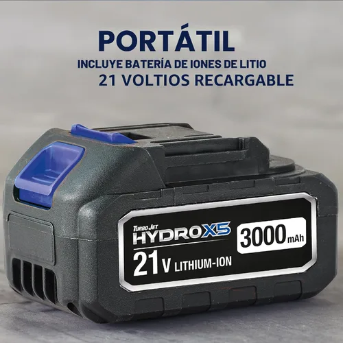 Vista 8 de Ontel Turbo Jet HydroX5 Pro Lavadora a presión inalámbrica portátil (batería de 21 V 3000 mAh), boquilla 6 en 1, fuente de agua doble, manguera