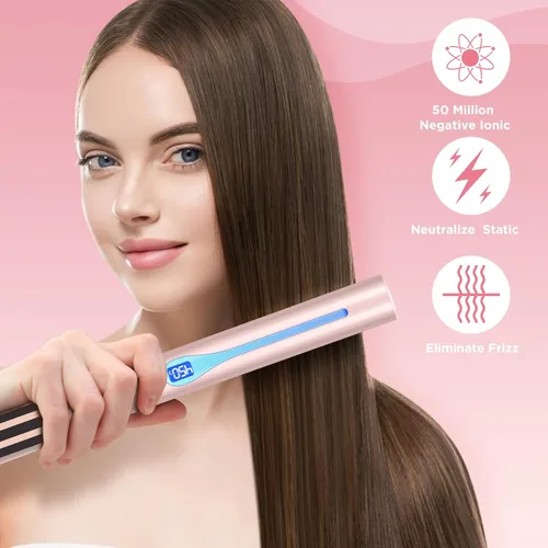 Vista 3 de IG INGLAM Plancha lisa para el cabello de titanio, rizador de pelo infrarrojo de 1 pulgada, plancha alisadora iónica negativa de voltaje dual con 11