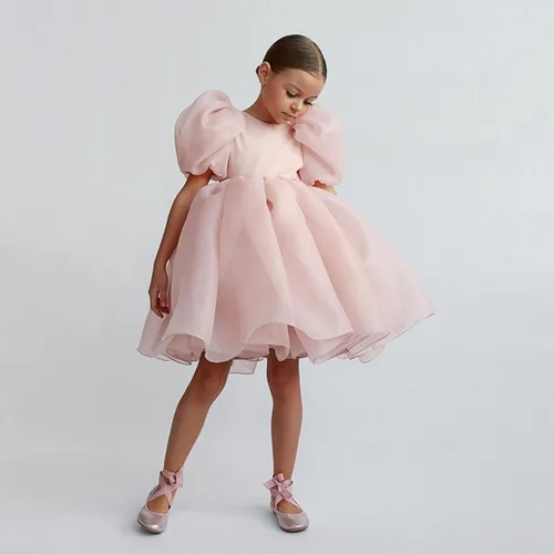 Vista 2 de Vestido de manga de burbujas para niñas pequeñas estampado de retazos ropa de 2 a 8 años vestido de disfraz para niños para tallas grandes rosa 3 a