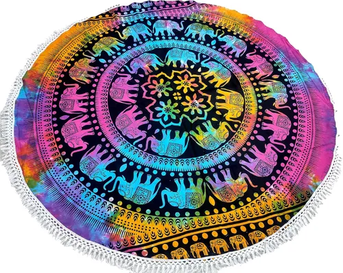 Vista 8 de Tapiz redondo de mandala indio, manta de playa, mantel de algodón gitano hippie bohemio, toalla de playa, esterilla de yoga