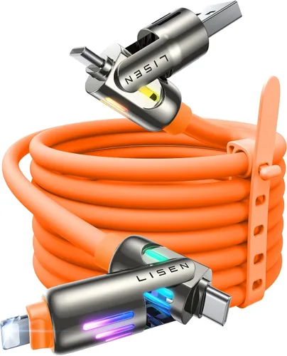 Vista 11 de Cable USB C de LISEN de 3 pies para cargador Samsung tipo C, cable de carga 4 en 1 con luz, cable de carga múltiple para iPhone 16 15 14 Pro Rosa