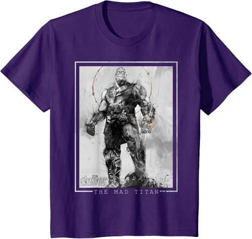 Vista 21 de Marvel Avengers Infinity War Thanos Sketch Graphic Camiseta Negro