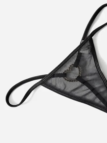 Vista 4 de Verdusa Tanga de malla de tiro medio con diamantes de imitación para mujer
