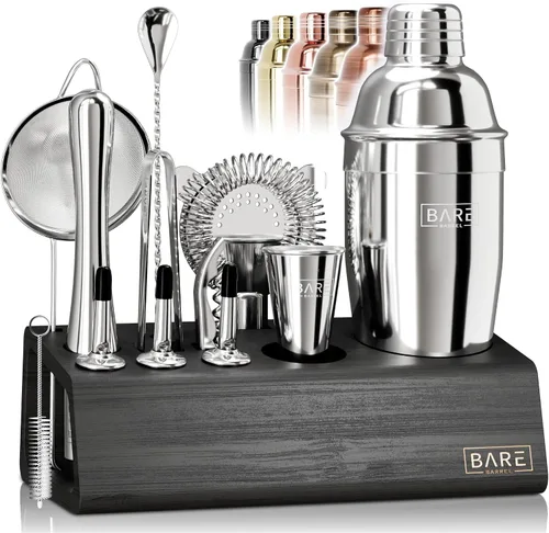 Vista 12 de Mixology Bartender Kit Bar Set Juego de coctelera de 14 piezas Herramientas de mezcla de Martini Barware para el hogar Incluye 35 tarjetas