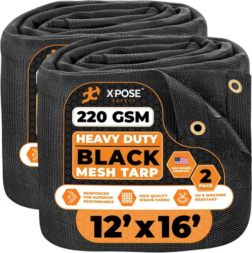 Vista 115 de Xpose Safety Lona de malla resistente, 4 x 10 pies, cubierta protectora negra multiusos con flujo de aire, uso para amarres, sombra, vallas, toldos