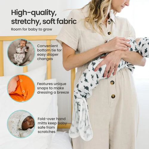 Vista 3 de Vestido de bebé Copper Pearl - Vestidos anudados para recién nacidos para bebé niño y niña, vestidos de bebé suaves y elásticos de manga larga