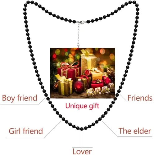 Vista 4 de Collar de Shungite de tamaño largo con 95 cuentas redondas negras de piedras preciosas naturales para hombres y mujeres, Cristal, piedra shungita