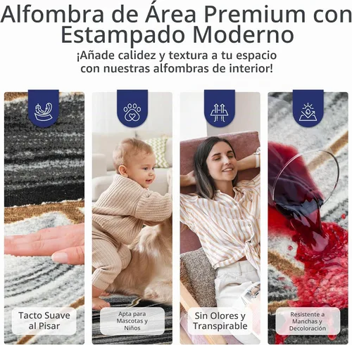 Vista 3 de Abani Luna Collection - Alfombra moderna de mármol amarillo, 4 x 6 pies, para sala de estar, dormitorio y oficina Negro