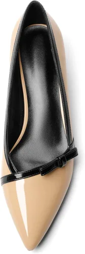 Vista 3 de AUMOTED Zapatos de tacón para mujer con punta puntiaguda, para citas, zapatos de vestir de oficina, sin cordones, con lazos casuales, tacón sólido