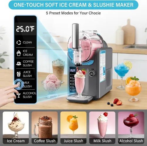 Vista 3 de Máquina de helados para granizado para el hogar, máquina para granizar, máquina de bebidas congeladas, no necesita hielo, autolimpieza, 5 preajustes