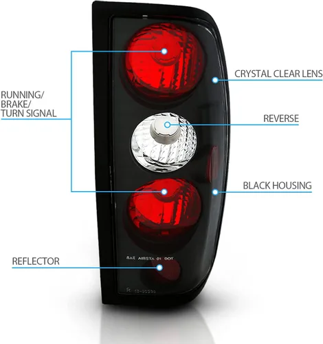Vista 4 de AmeriLite para Nissan Frontier 1998-2004 Euro Transparente Negro Luces Traseras de Repuesto OE Juego de Lámparas de Freno - Lado del Pasajero