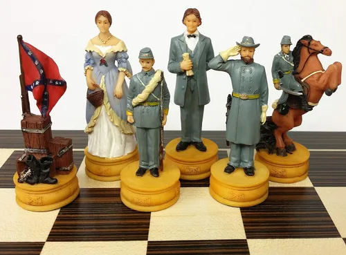 Vista 7 de US American Civil WAR Queens Chess Set with 14" Ebony and Maple Veneer Board
