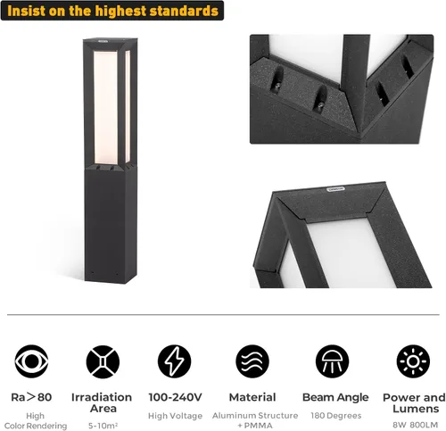 Vista 5 de Luz de camino del paisaje, aluminio 8W 800LM iluminación LED de lujo, 32 pulgadas moderna iluminación al aire libre bolardo para césped, patio