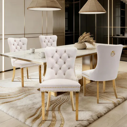 Vista 83 de Juego de 2 sillas de comedor de terciopelo con patas de madera, color beige Mid Century Modern Dining Chairs,Upholstered Chairs with Nailhead