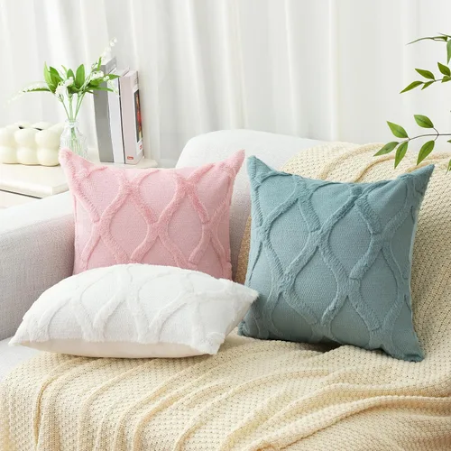 Vista 8 de decorUhome - Juego de 2 fundas de cojín decorativas para primavera de 16 x 16 pulgadas, fundas de almohada afelpadas de lana y piel sintética suave